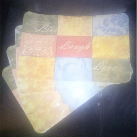 "Inspired" Live/Laugh/Love Damask Pattern Vinyl Geometric Placemats (4) - Picture 2 of 5